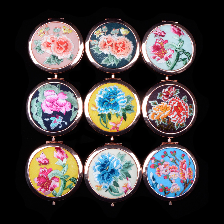 拉萨化妆随身镜精品出国送礼刺绣中国风古风摄影 手绣镜子